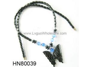 Assorted Colored Opal Beads Hematite Butterfly Pendant Beads Stone Chain Choker Fashion Women Necklace